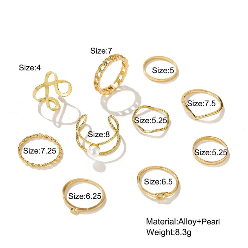 10pcs Punk Gold Color Chain Rings Set For Women Girls Fashion Irregular Finger Thin Rings Gift 2021 Female Knuckle Jewelry Party