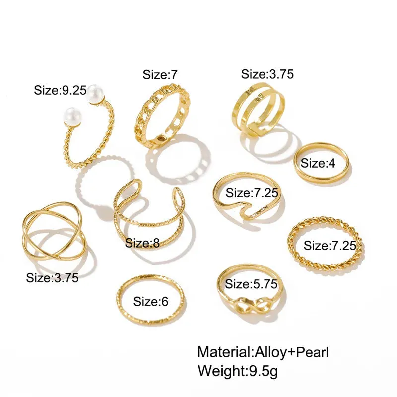 10pcs Punk Gold Color Chain Rings Set For Women Girls Fashion Irregular Finger Thin Rings Gift 2021 Female Knuckle Jewelry Party