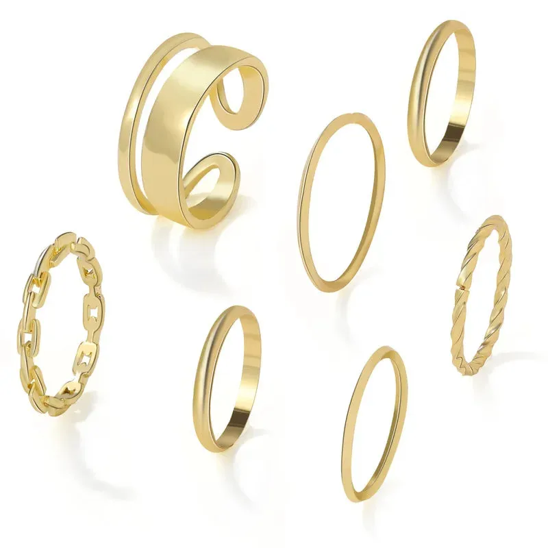 10pcs Punk Gold Color Chain Rings Set For Women Girls Fashion Irregular Finger Thin Rings Gift 2021 Female Knuckle Jewelry Party