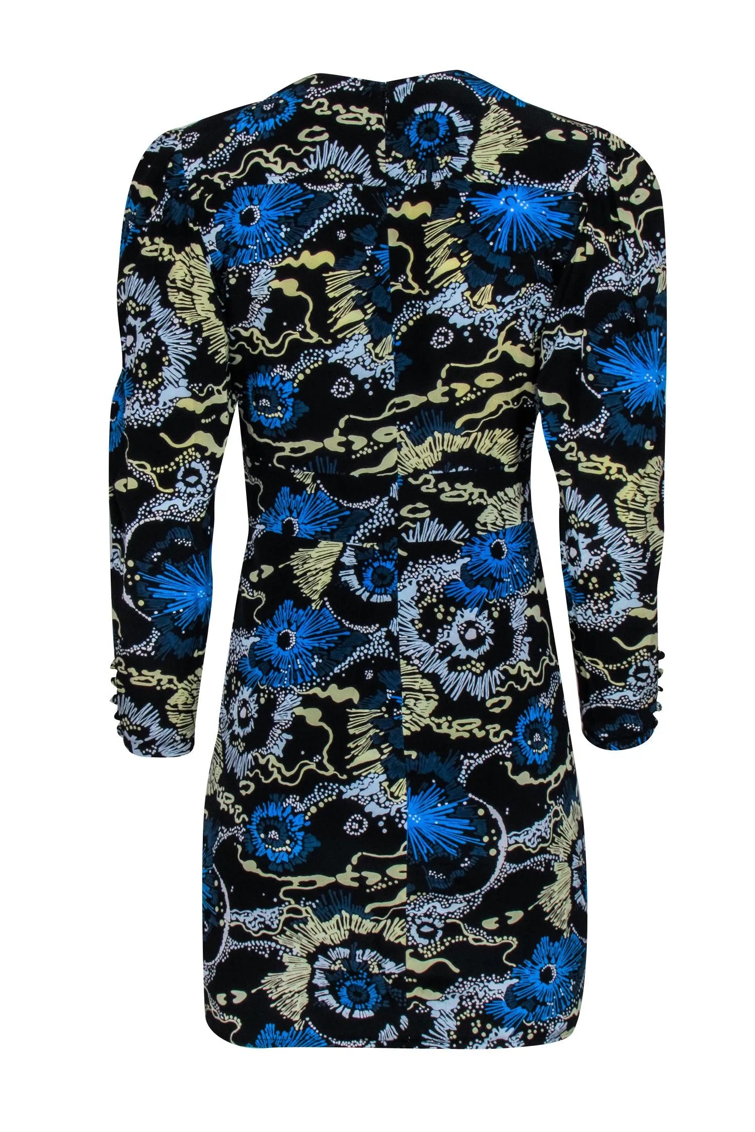 A.L.C. - Black 2/Blue & Yellow Floral Print V-Neckline Dress Sz 4