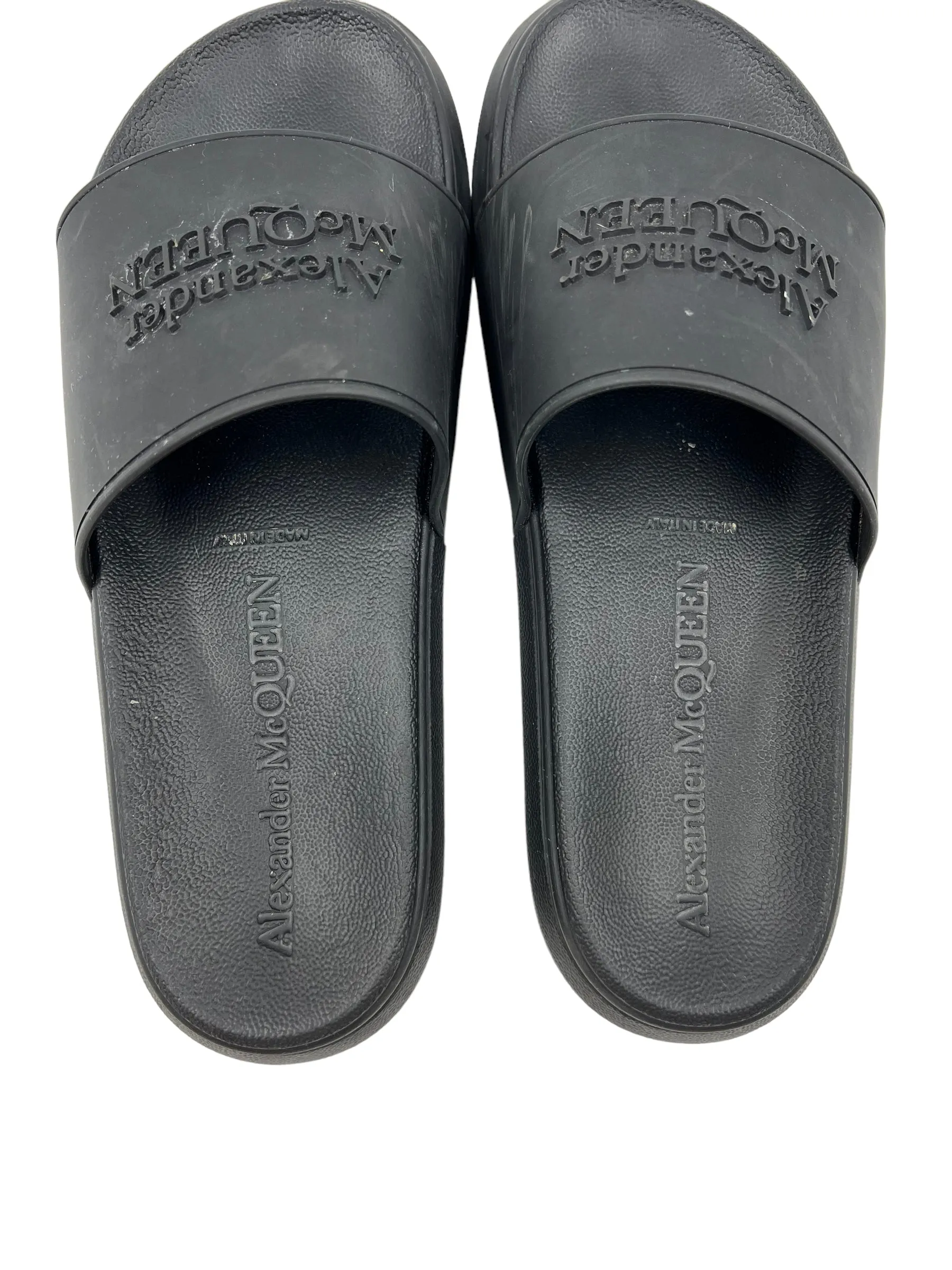 Alexander McQueen Size 40 Black Logo Pool Slides