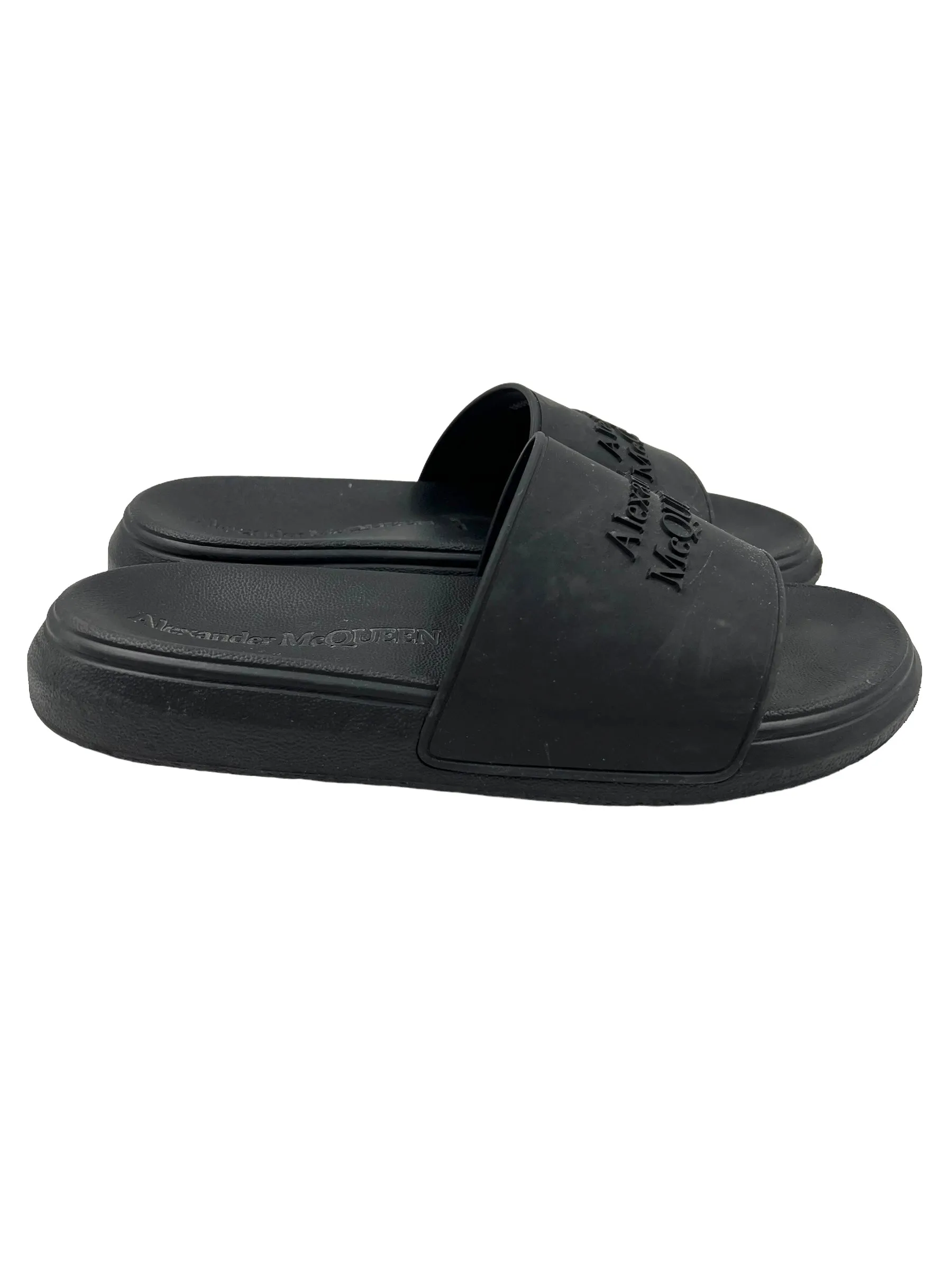 Alexander McQueen Size 40 Black Logo Pool Slides