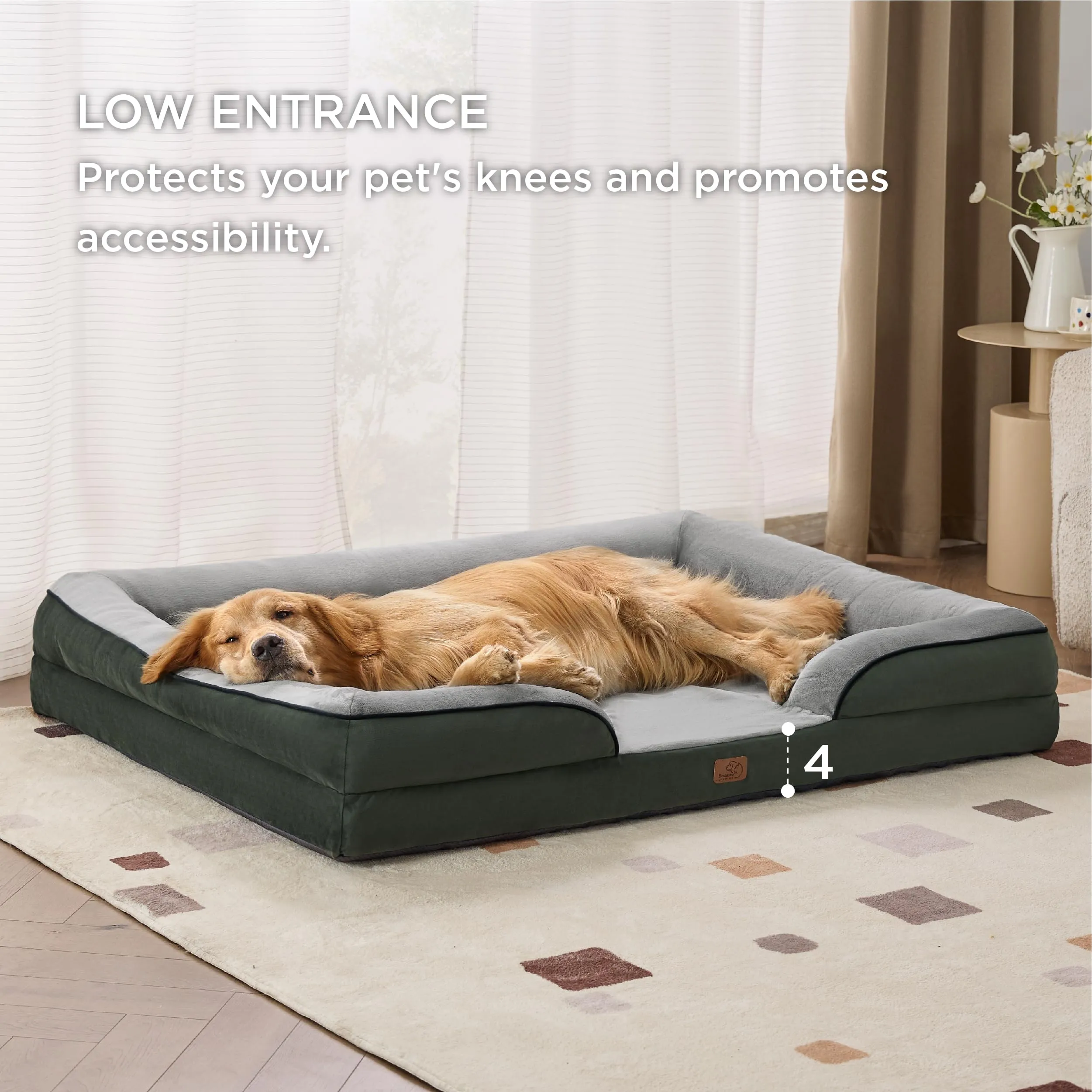 Bedsure XXL Orthopedic Dog Bed - Washable Great Dane Dog Sofa Bed for Giant Dogs, Supportive Foam Pet Couch Bed with Removable Washable Cover, Waterproof Lining and Nonskid Bottom, Dark Green