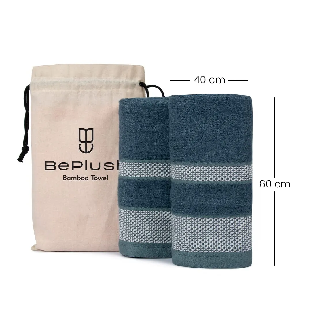 BePlush Zero Twist Bamboo Hand Towels Set of 2 Emerald Blue : Ultra Soft, Highly Absorbent, Quick Dry, Anti Bacterial Napkins for Hand Towel || 450 GSM, 40 X 60 cms