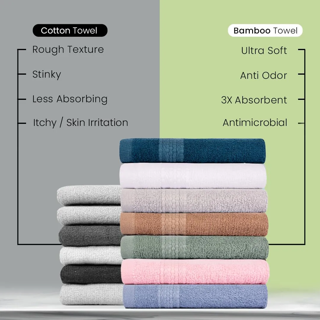 BePlush Zero Twist Bamboo Hand Towels Set of 2 : Ultra Soft, Highly Absorbent, Quick Dry, Anti Bacterial Napkins for Hand Towel || 450 GSM, 40 X 60 cms (2, Grey)