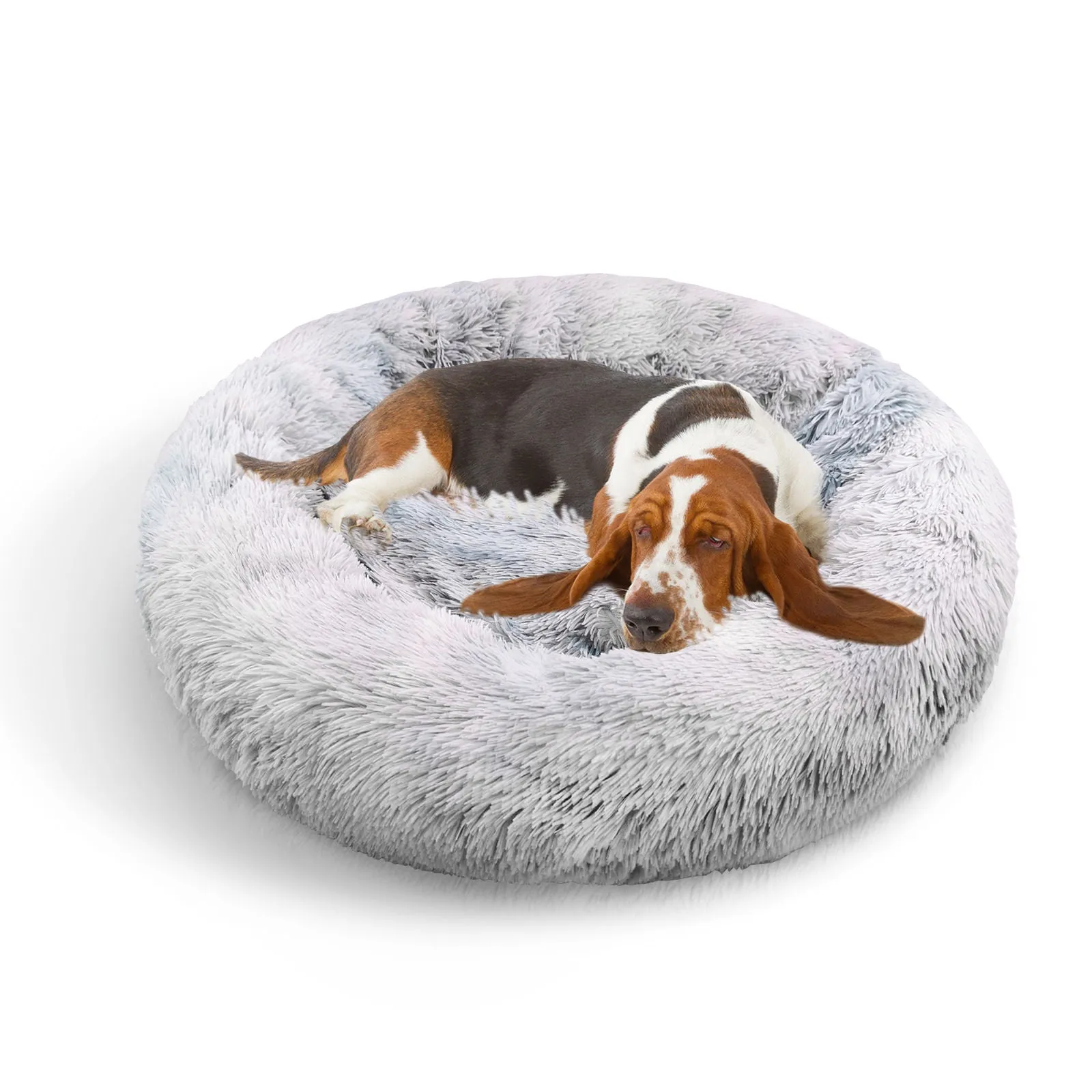 Cozy Plush Round Pet Calming Bed, Non-Slip, Washable - Pawfriends