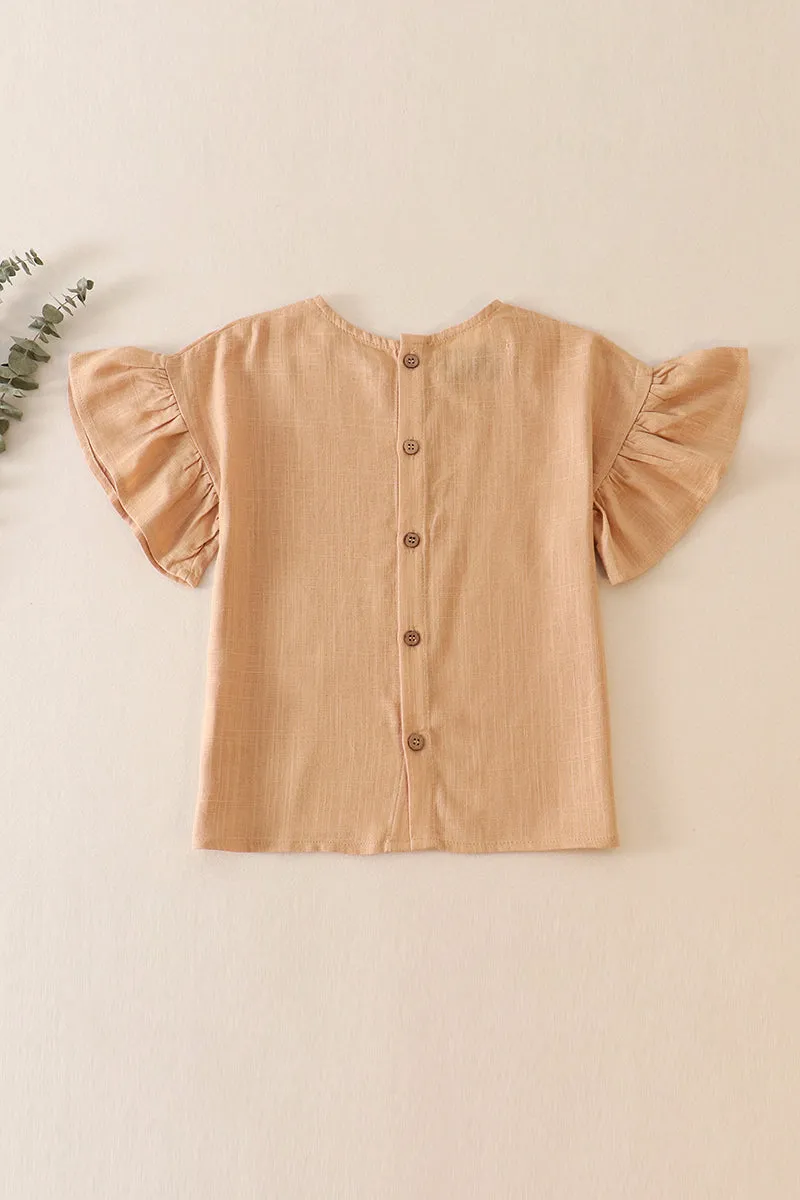 Cream ruffle linen girl top