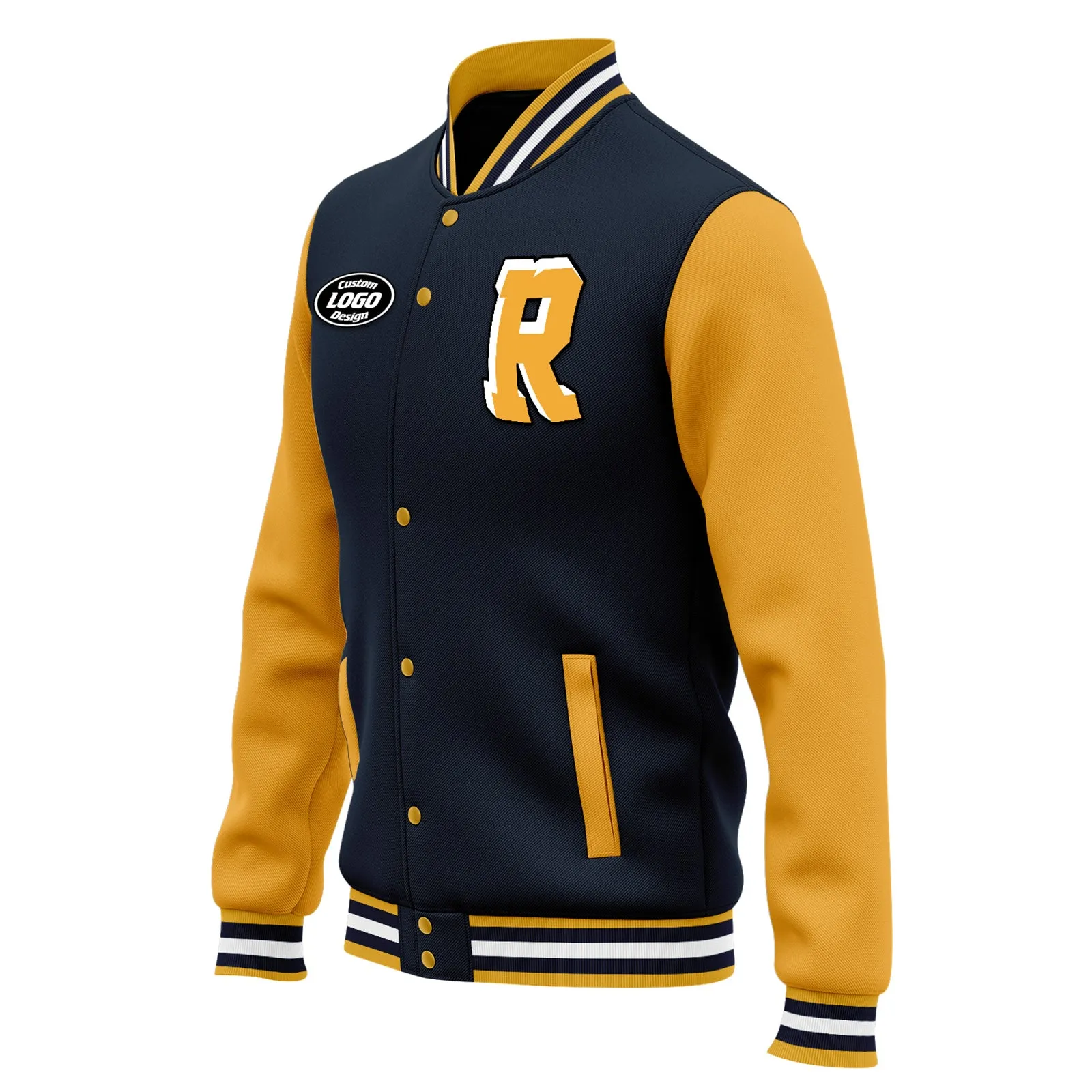 Custom Blue Yellow Waterproof Jacket Bomber Full-Snap Varsity Letterman Personalized Jacket FZ007CD-D020316-6