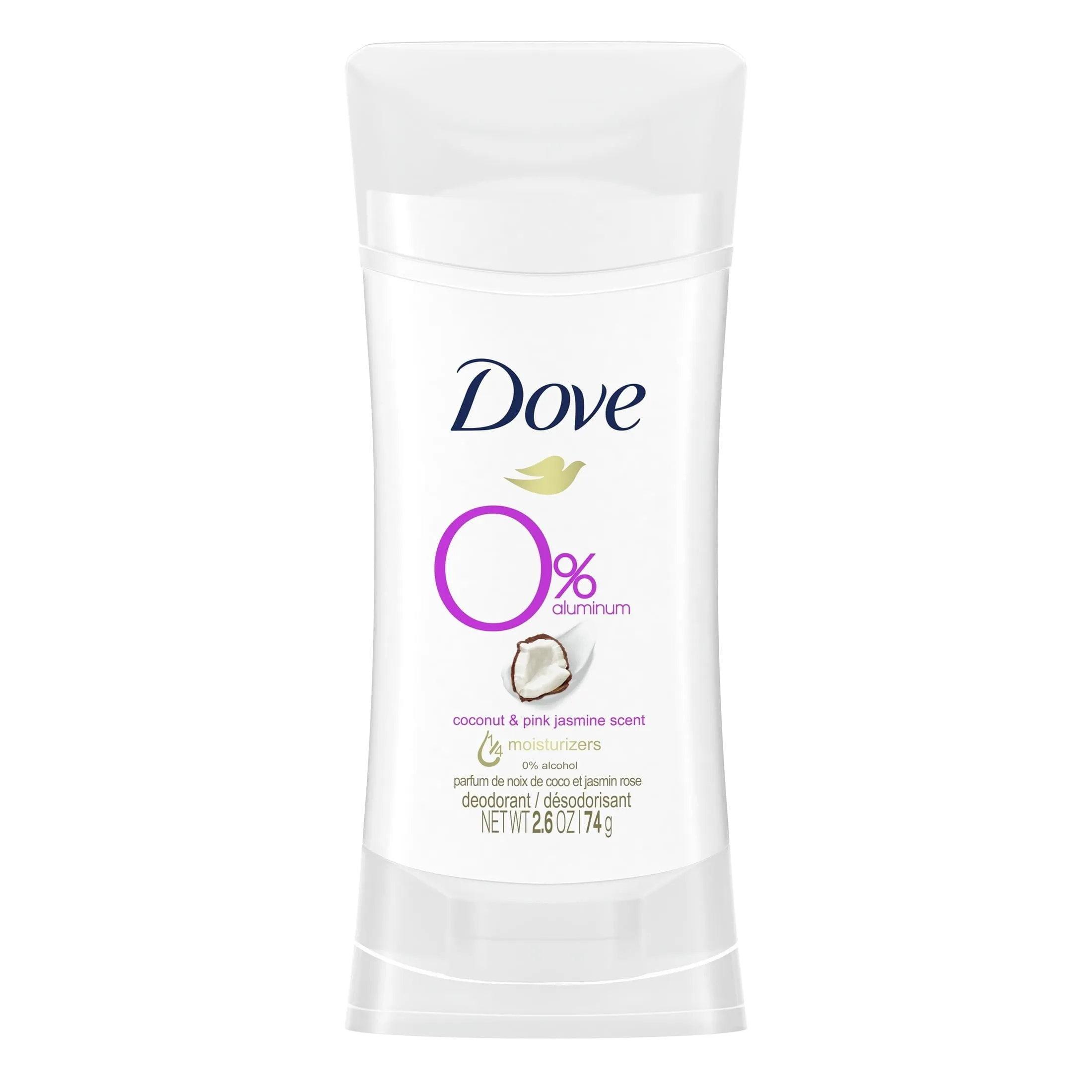 Dove 0% Aluminum Women's Antiperspirant Deodorant Stick, Coconut and Pink Jasmine, 2.6 oz