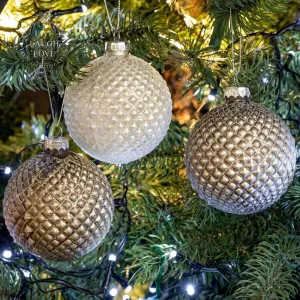 Elegant Silver Glass Christmas Baubles – Set of 3