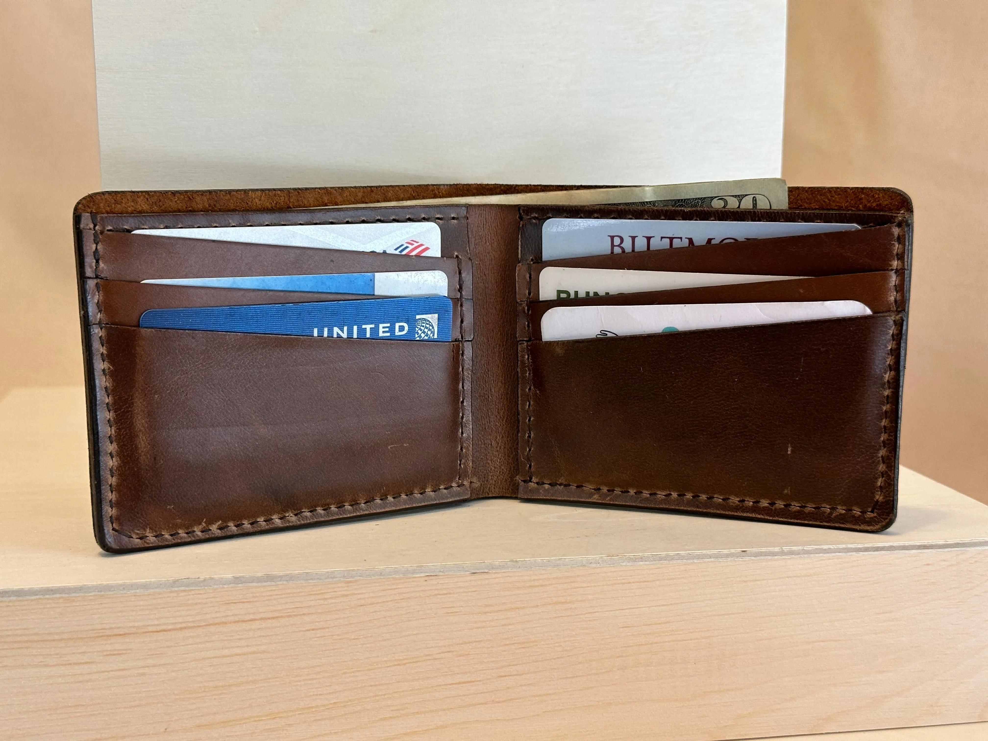 Glazed Bison Bi Fold Handstitched Leather Wallet