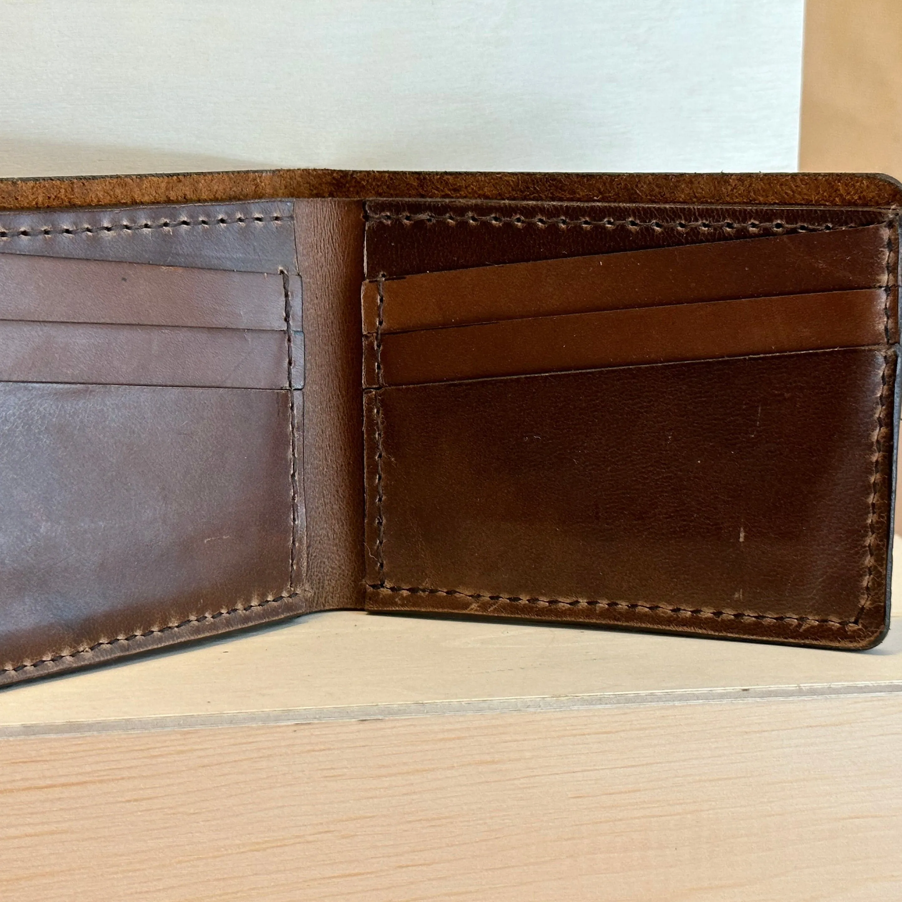 Glazed Bison Bi Fold Handstitched Leather Wallet