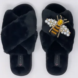 Golden Queen Bee  Cross Slipper Black