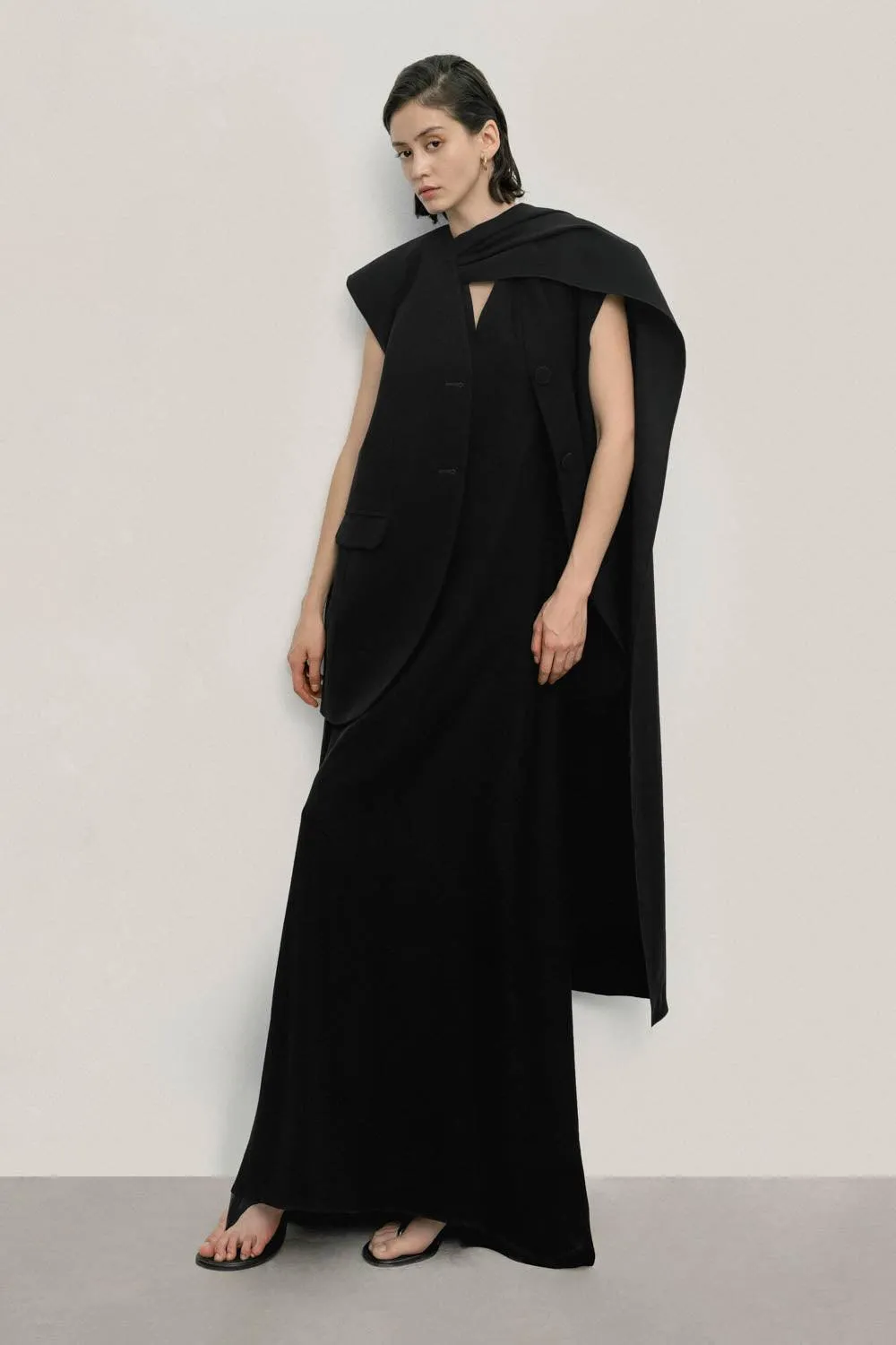 Greta A-line V-Neck Crepe Floor Length Dress