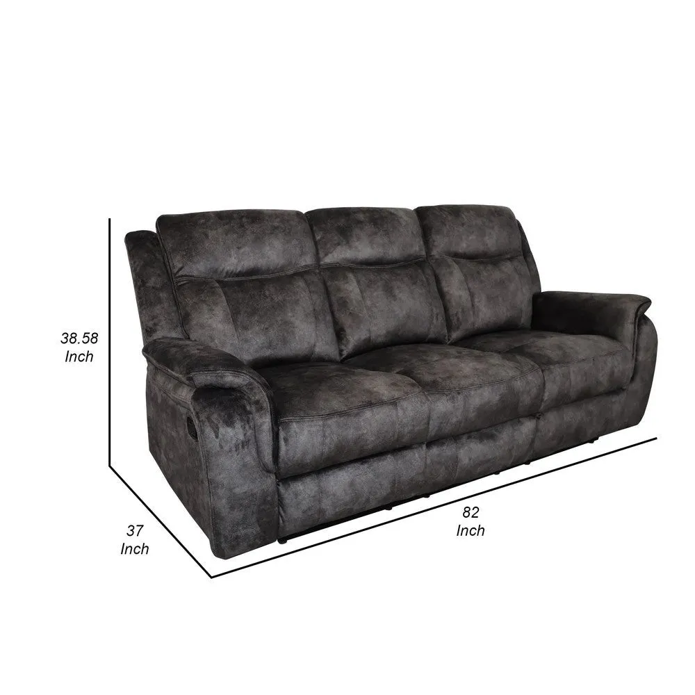 Harbor 82 Inch Sofa with Dual Manual Recliners, Gray Faux Suede Upholstery By Casagear Home