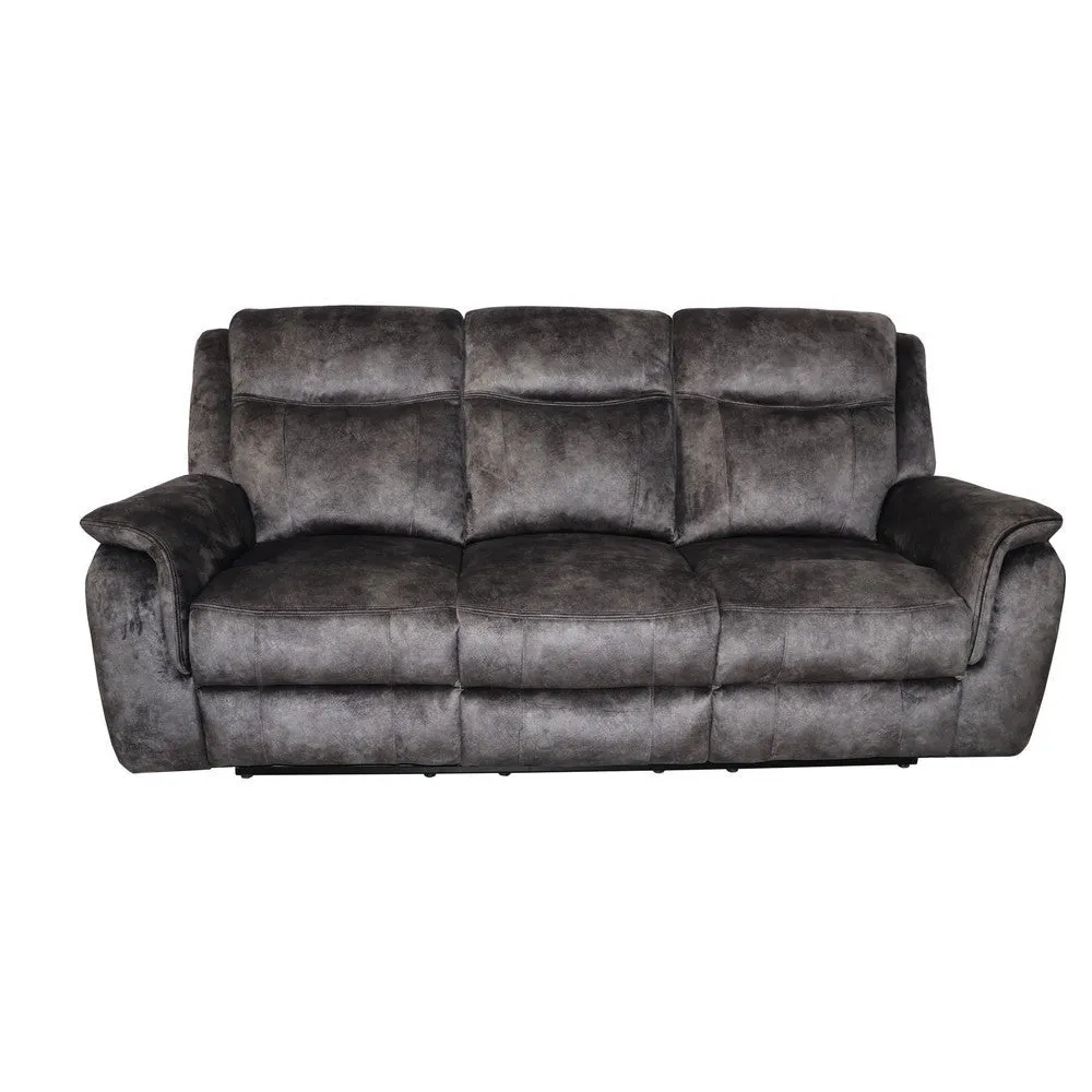 Harbor 82 Inch Sofa with Dual Manual Recliners, Gray Faux Suede Upholstery By Casagear Home