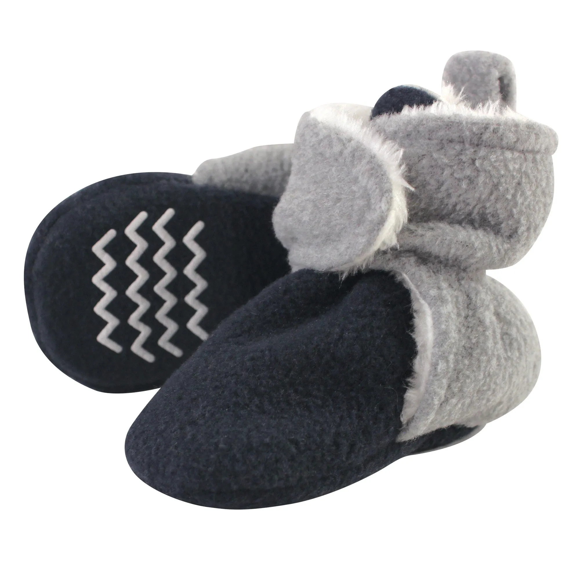 Hudson Baby Cozy Fleece and Sherpa Booties, Navy Heather Gray