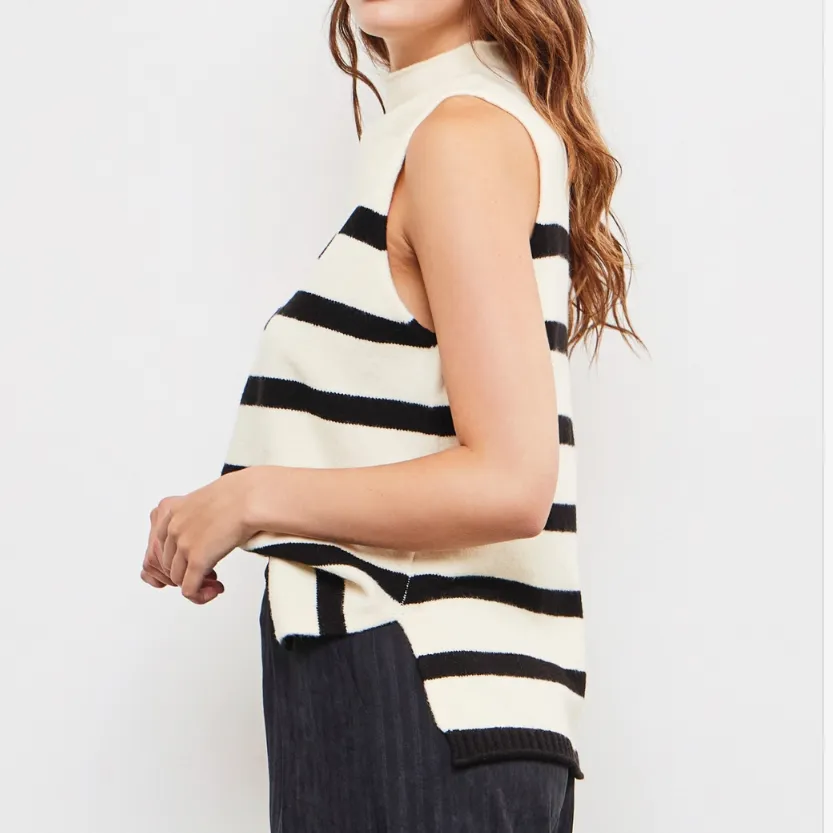 Karissa Striped High Neck Sleeveless Top