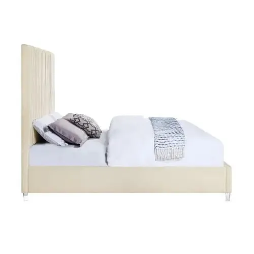 Keira Queen Bed, Beige Velvet