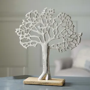 Large Elegant Cast Metal Tree of Life Sculpture on Wooden Plinth