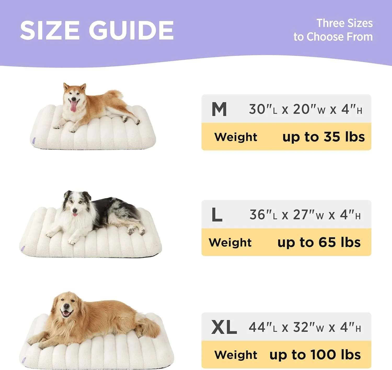 Lesure 4 Inch Thick Orthopedic Foam Dog Bed for Large Dogs, Waterproof Chic Flat Dog Bed with Removable Cover, Cute Fuzzy Pet Beds for Indoor Dogs (36" X 27", Cream)