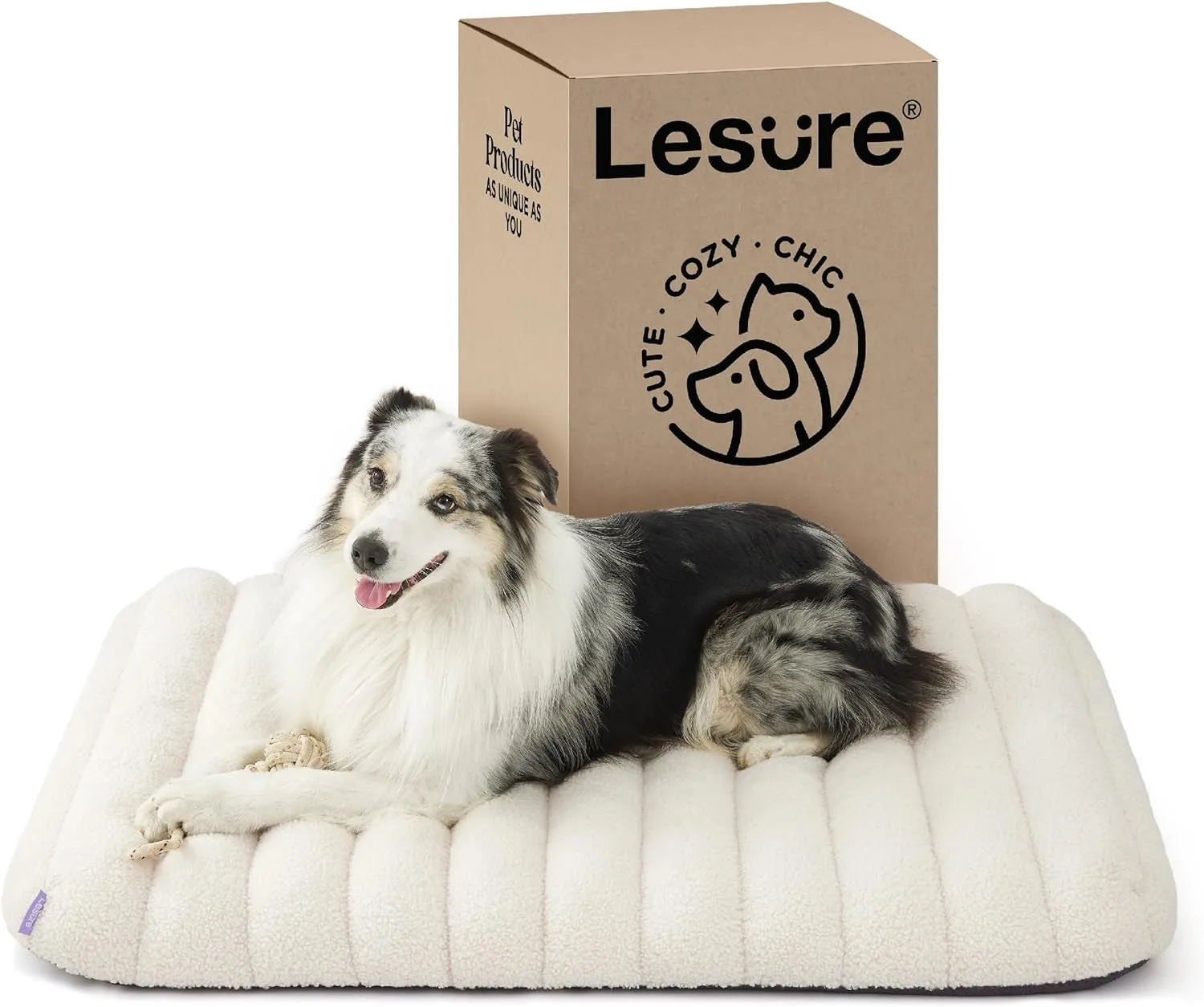 Lesure 4 Inch Thick Orthopedic Foam Dog Bed for Large Dogs, Waterproof Chic Flat Dog Bed with Removable Cover, Cute Fuzzy Pet Beds for Indoor Dogs (36" X 27", Cream)