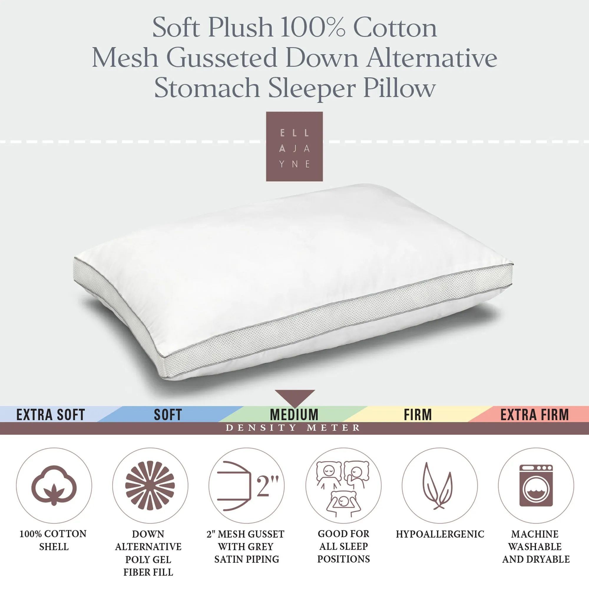 Luxury Cotton Mesh Gusseted Pillow – Hypoallergenic, Medium Density for All Sleep Positions