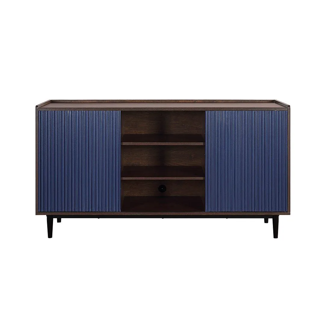 Manhattan Comfort Duane 59.05 Modern Ribbed Sideboard with Adjustable Shelves in Dark Brown and Navy Blue