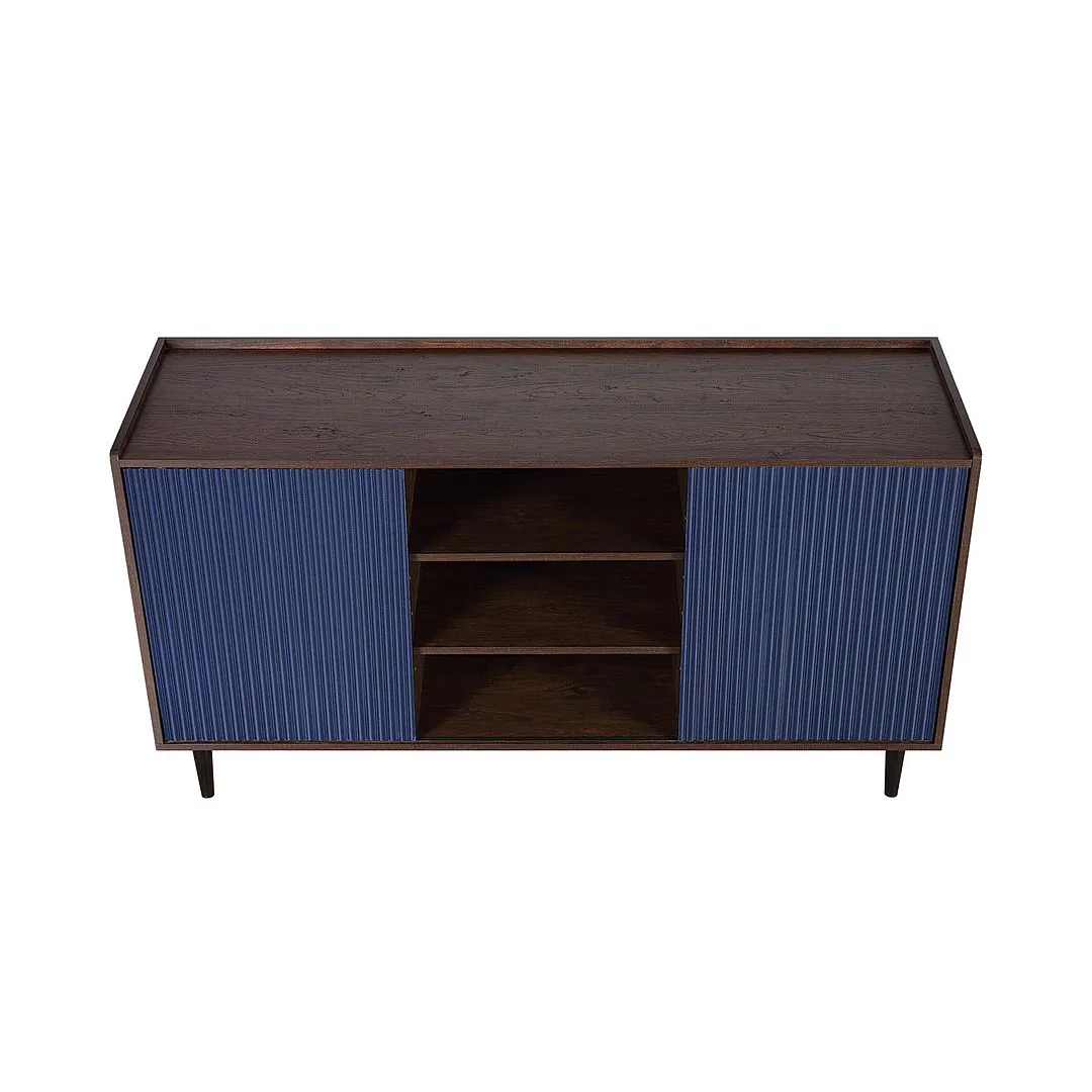 Manhattan Comfort Duane 59.05 Modern Ribbed Sideboard with Adjustable Shelves in Dark Brown and Navy Blue