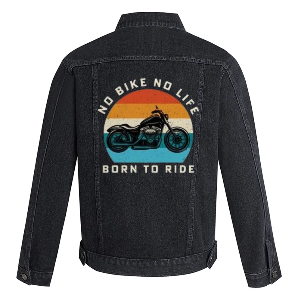 Mens BORN TO RIDE Motorcycle Graphic Button Up Denim Jacket