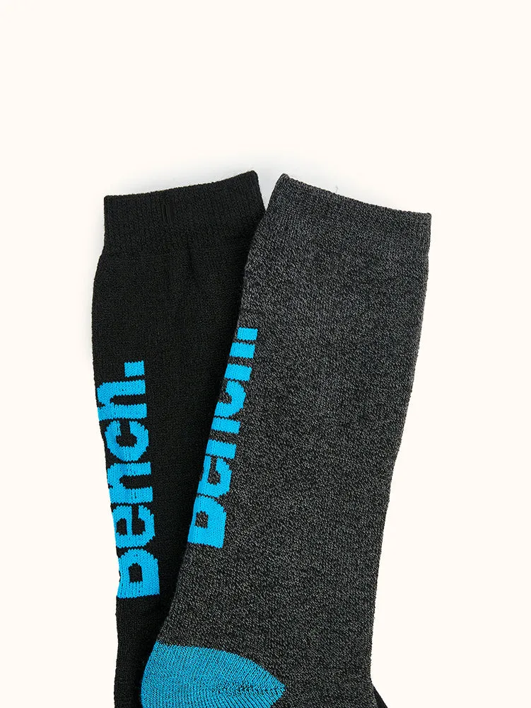 Men's Full Cushion Thermal Crew Socks (2 Pairs) - Black/Teal