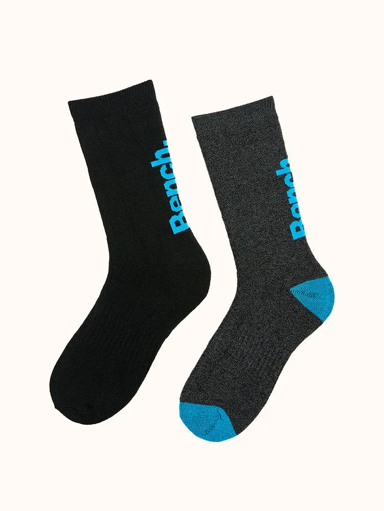 Men's Full Cushion Thermal Crew Socks (2 Pairs) - Black/Teal