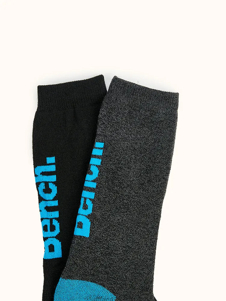 Men's Full Cushion Thermal Crew Socks (2 Pairs) - Black/Teal