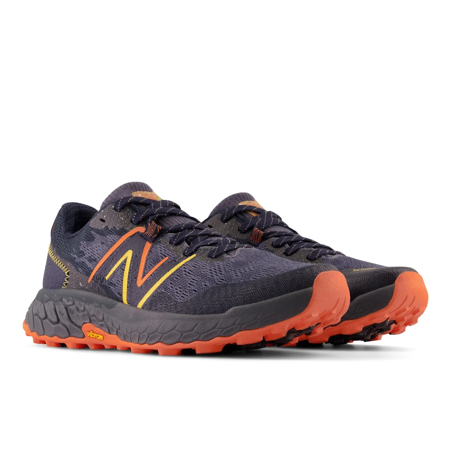 Men's New Balance Fresh Foam X Hierro v7 Color: Thunder with Vibrant Orange and Vibrant Apricot