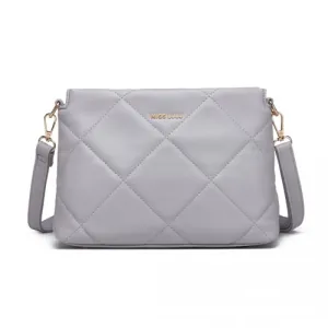 Miss Lulu PU Leather Rhombus Shoulder Bag - Elegant Light Grey Designer Purse for Every Occasion