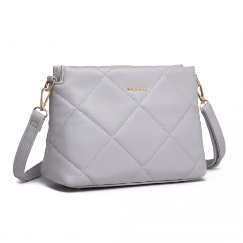 Miss Lulu PU Leather Rhombus Shoulder Bag - Elegant Light Grey Designer Purse for Every Occasion