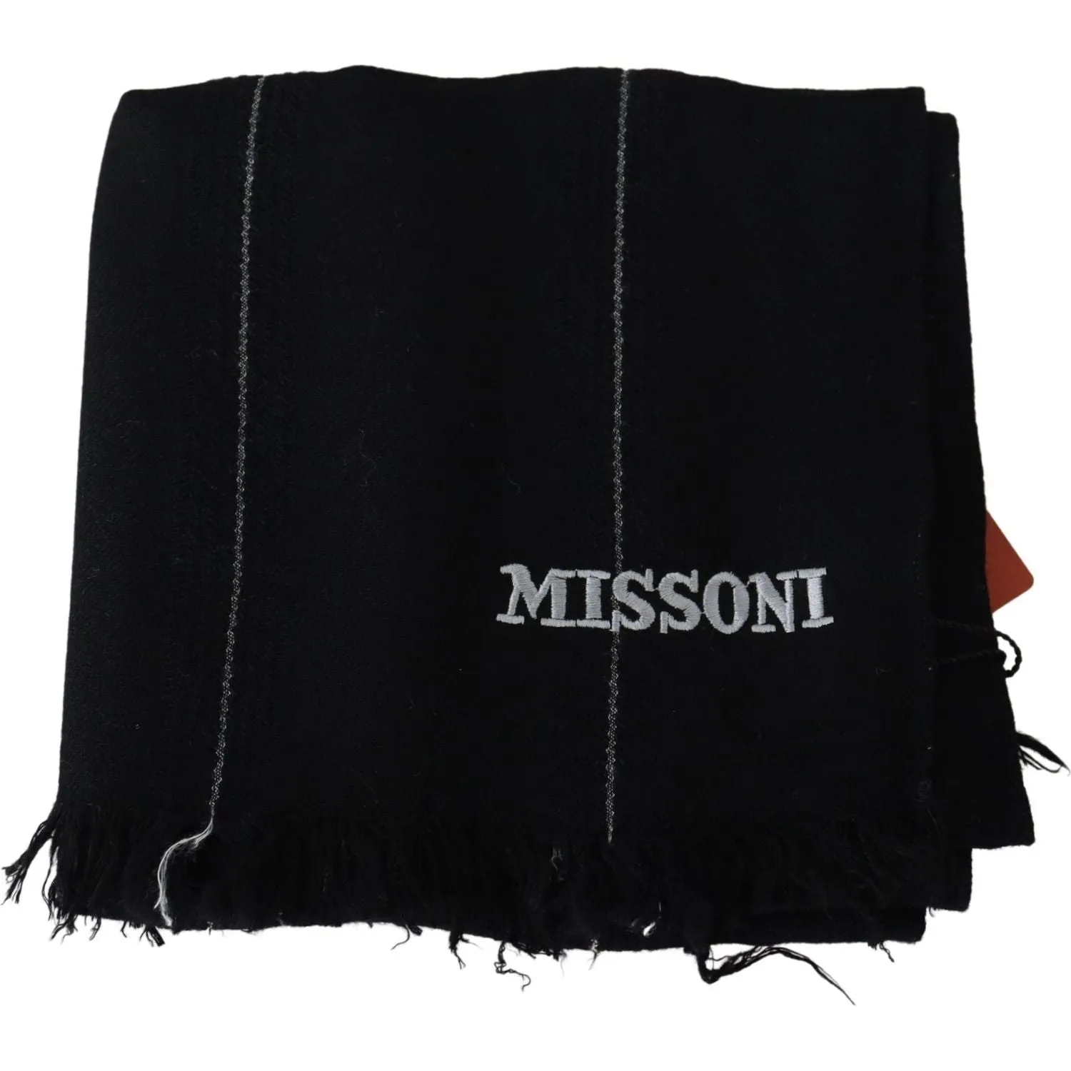 Missoni Elegant Black Wool Scarf with Logo Embroidery