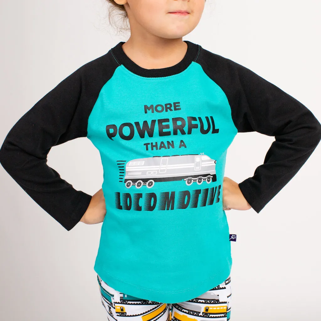 “More Powerful Than a Locomotive” Raglan Shirt