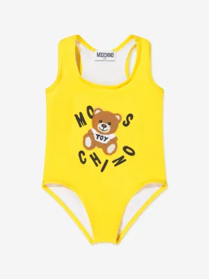 Moschino Girls Teddy Logo Swimming Costume in Yellow