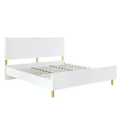 Myra King Bed, White High Gloss Finish