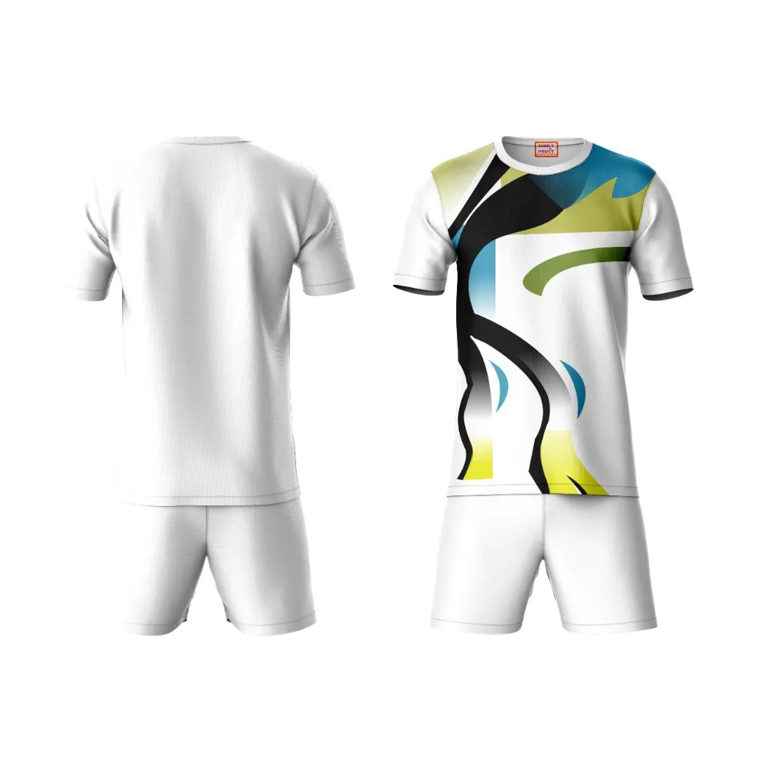 Next Print Round neck jersey white with shorts NPTS30