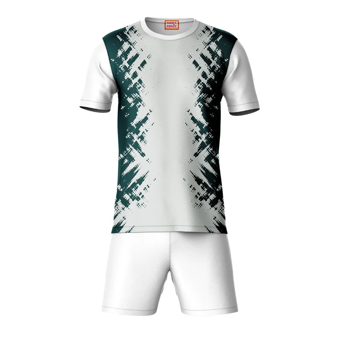 Next Print Round neck jersey white with shorts NPTS55