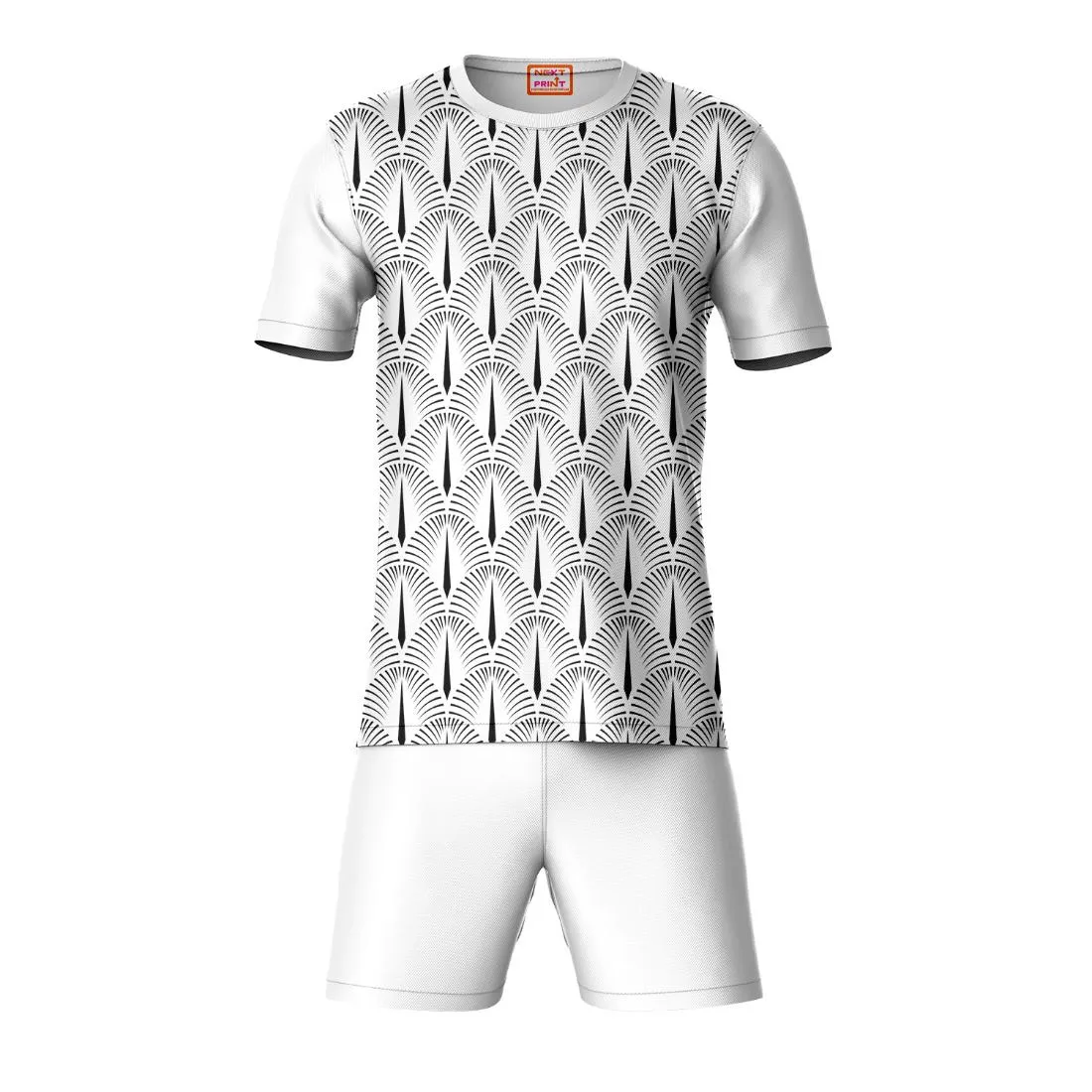 Next Print Round neck jersey white with shorts NPTS98