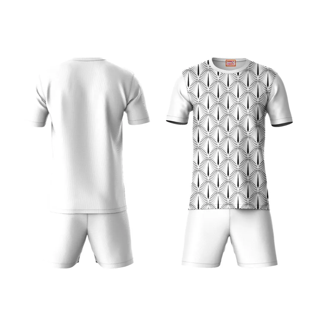 Next Print Round neck jersey white with shorts NPTS98