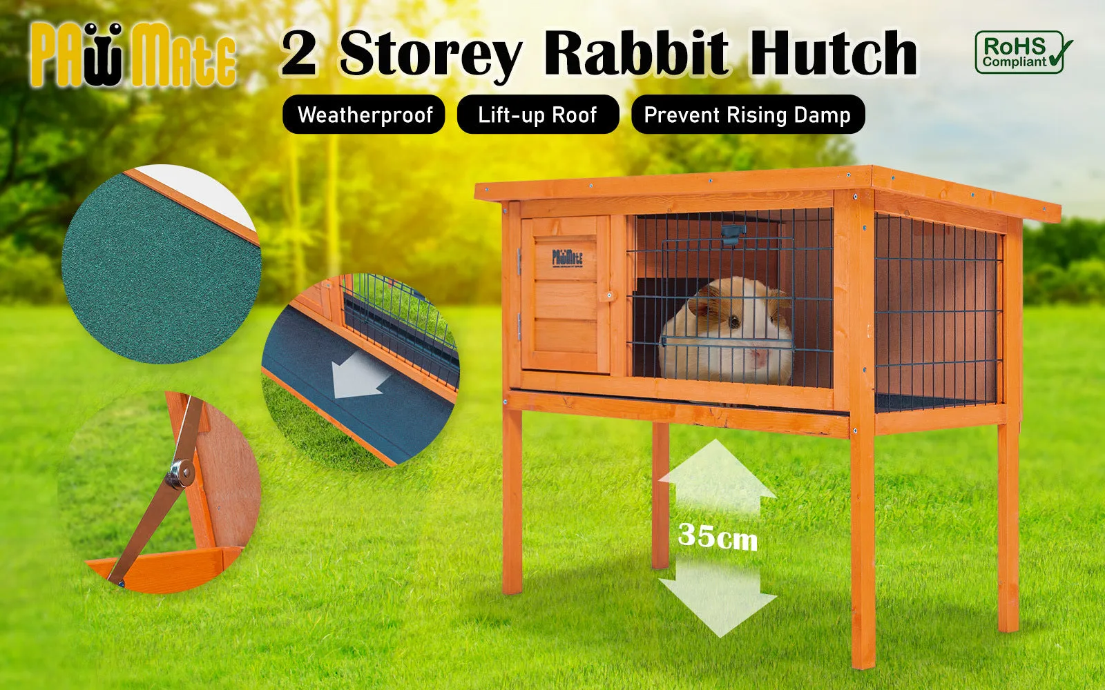 Non-Toxic Rabbit Hutch Chicken Coop, Waterproof Roof, PawMate