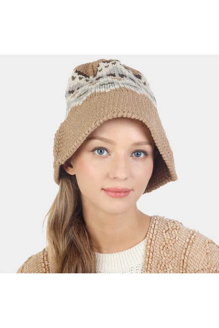 Nordic Pattern Knitted Bucket Hat