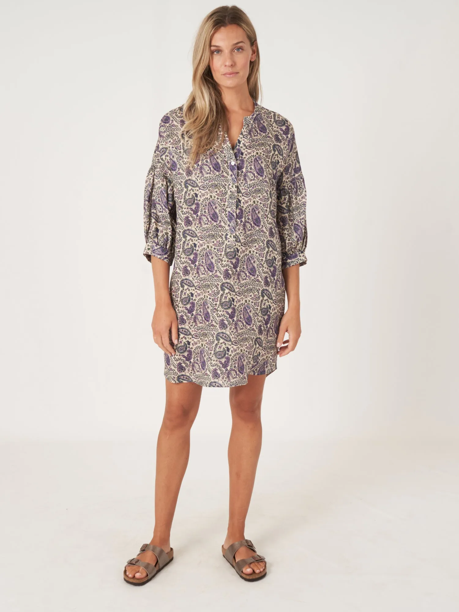 PAISLEY PRINTED LINEN DRESS - REPEAT