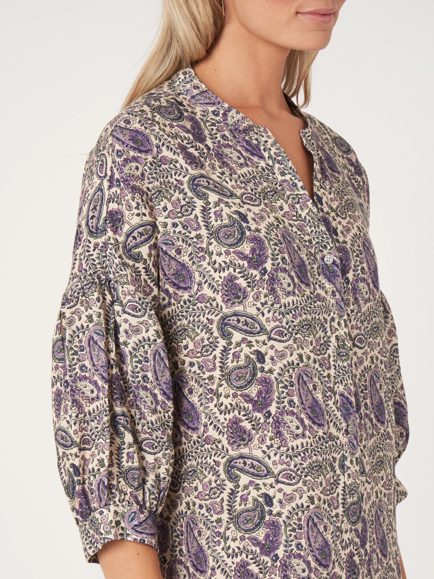 PAISLEY PRINTED LINEN DRESS - REPEAT