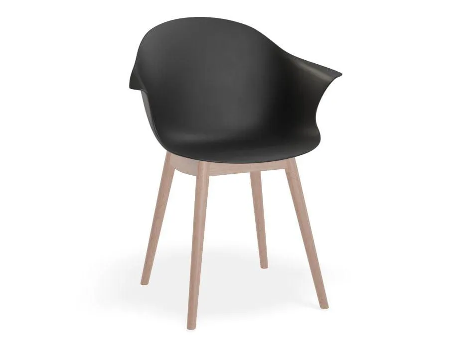 Pebble Armchair Black with Shell Seat - Natural Beechwood Base