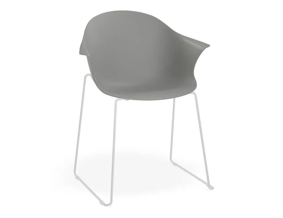 Pebble Armchair Grey with Shell Seat - Sled Base with White Legs